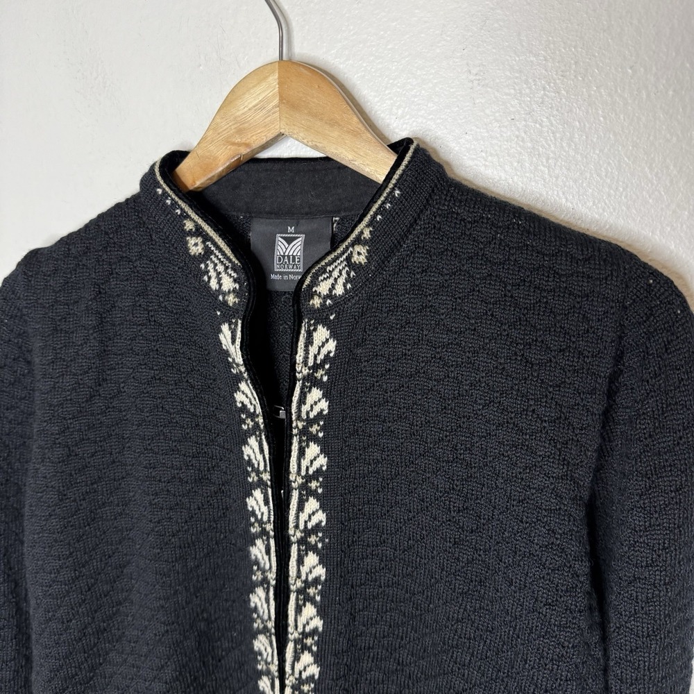 Dale Of Norway Black White Norwegian Merino Wool Cardigan Sweater Womens Medium - Picture 2 of 14